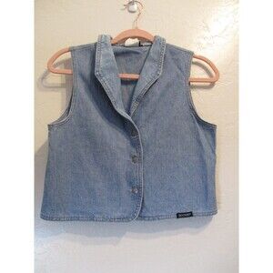 VTG Rockies Womens Sz XS Collared Denim Vest Light Wash Wearable Western Cowboy